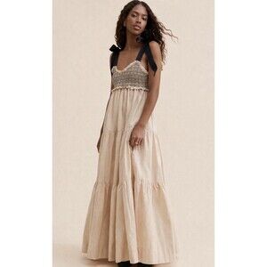 Bluebell Ribbon Strap Maxi Dress In Vacation Sand Cream Black Milkmaid Sz M